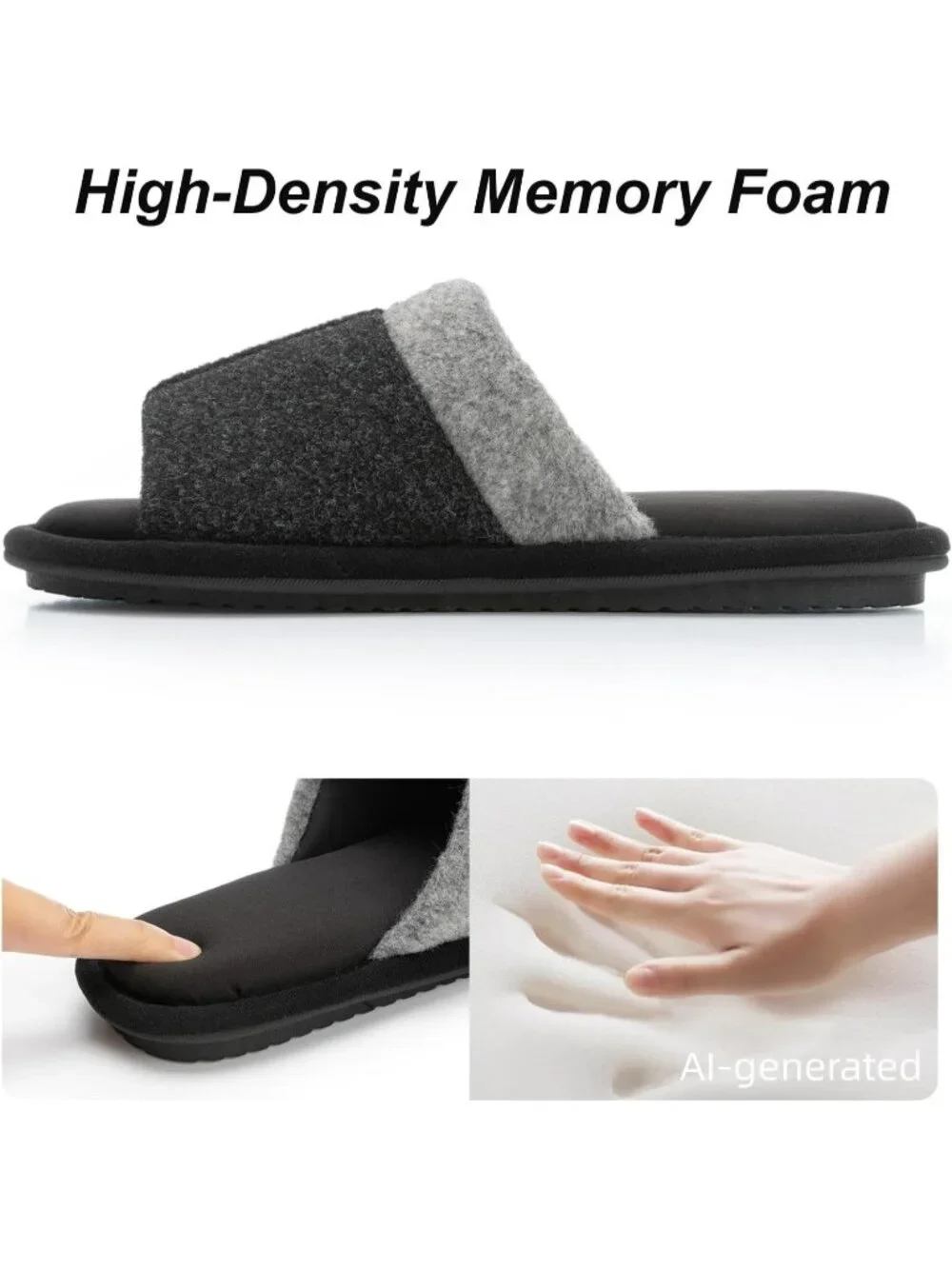 Men's Matte Black Cozy Memory Foam Anti Skid Soft Slip On House Slipper Shoes